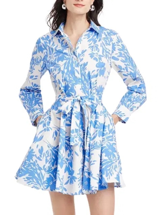 a new day Dresses & Skirts - a new day Blue and White Floral Shirt Dress with Tie Waist